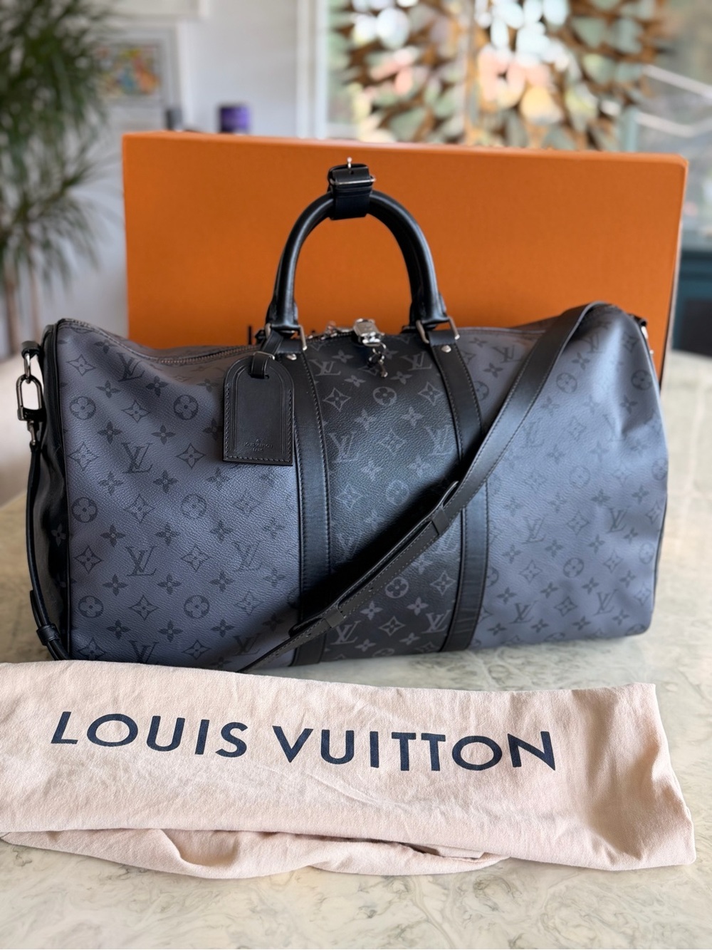 Louis Vuitton Men's Keepall Bandoulière 50 inch Monogram Eclipse Reverse.